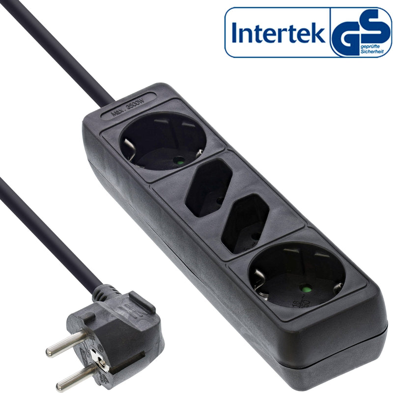 Inline Power Strip 4 Sockets 2X Type F + 2X Euro Black 5M