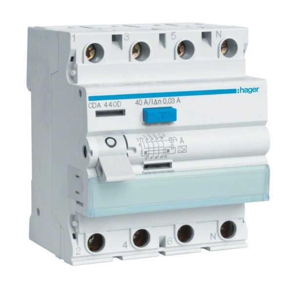Hager Fi-interruptor 4POLOS 6KA 40A CDA440D ** 30MA Type a