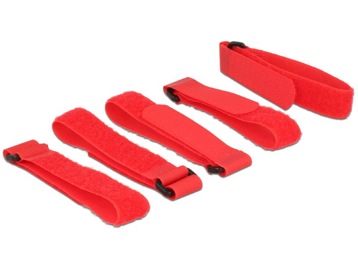 Delock Cable Ties Velcro Cables 300MM X 20MM Rojas, 5 Pieces 18705