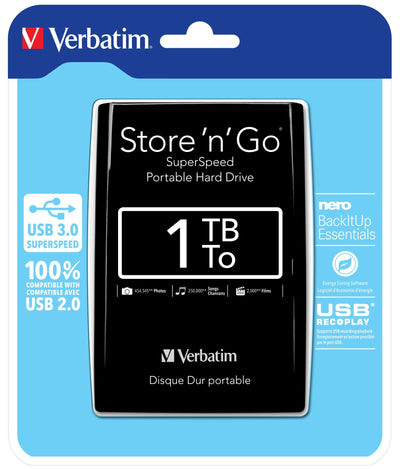 Verbatim Drive External HDD Laptop Store 'n' Go USB 3.0 1TB Colour Black — image 1