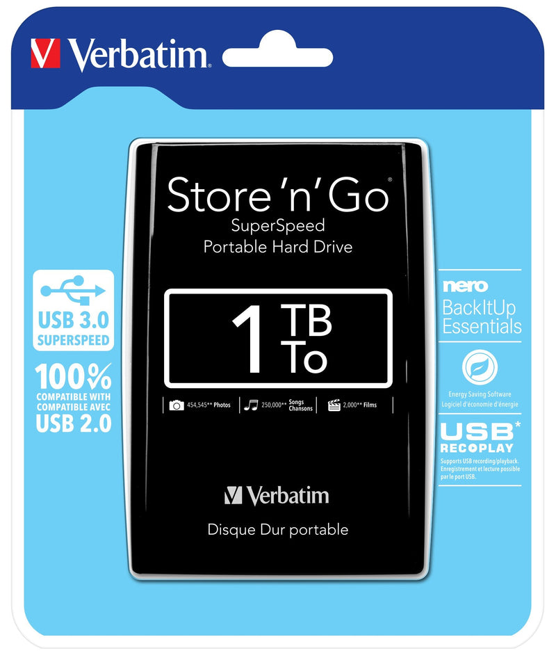 Verbatim Drive External HDD Laptop Store 'n' Go USB 3.0 1TB Colour Black