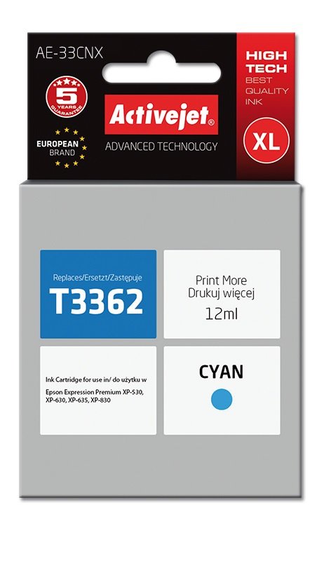 Activejet Ink AE-33CNX (reemplazo Epson 33XL T3362 - Supreme - 12ML - Cyan
