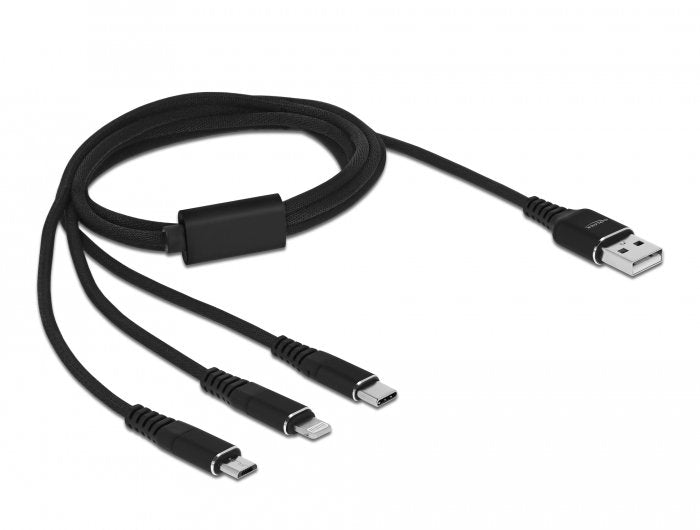 Delock USB Cable 3 In 1 Lightning™ / Micro USB / USB Type-c 1M Black