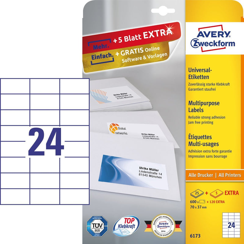 Avery Zweckform Labels 6173 White 70,0 X 37,0MM