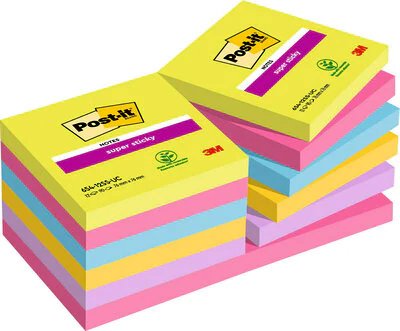Pack 12 Blocs 90 Hojas Notas Adhesivas 76X76MM Super Sticky Colours Surtidos Ultra 654-12SSUC Post-it 71002901 — image 1