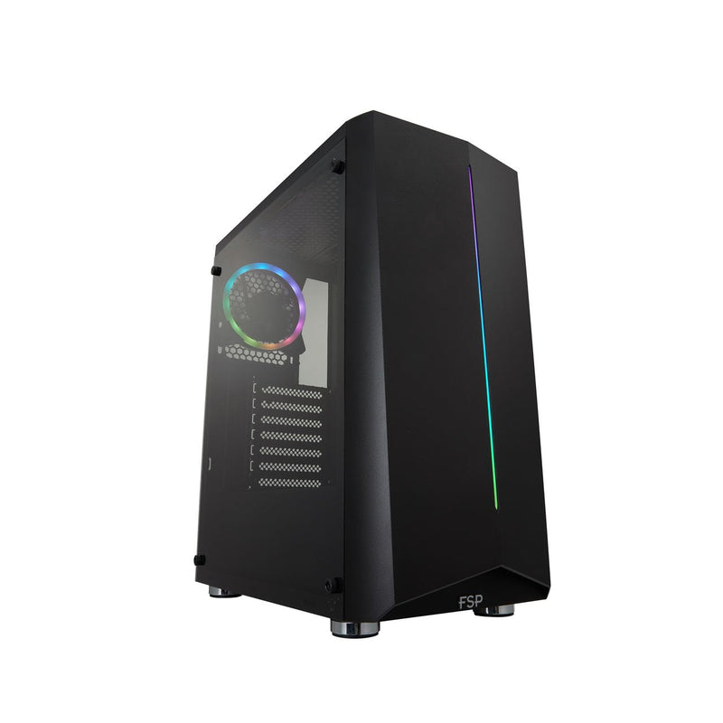 Fortron PC Case Midi Tower CMT151 Black Side Transparent 1 X Vent. LED RGB 120MM