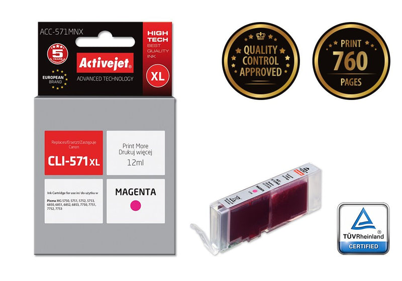 Activejet Ink ACC-571MNX (reemplazo Canon CLI-571M XL - Supreme - 12ML - Magenta