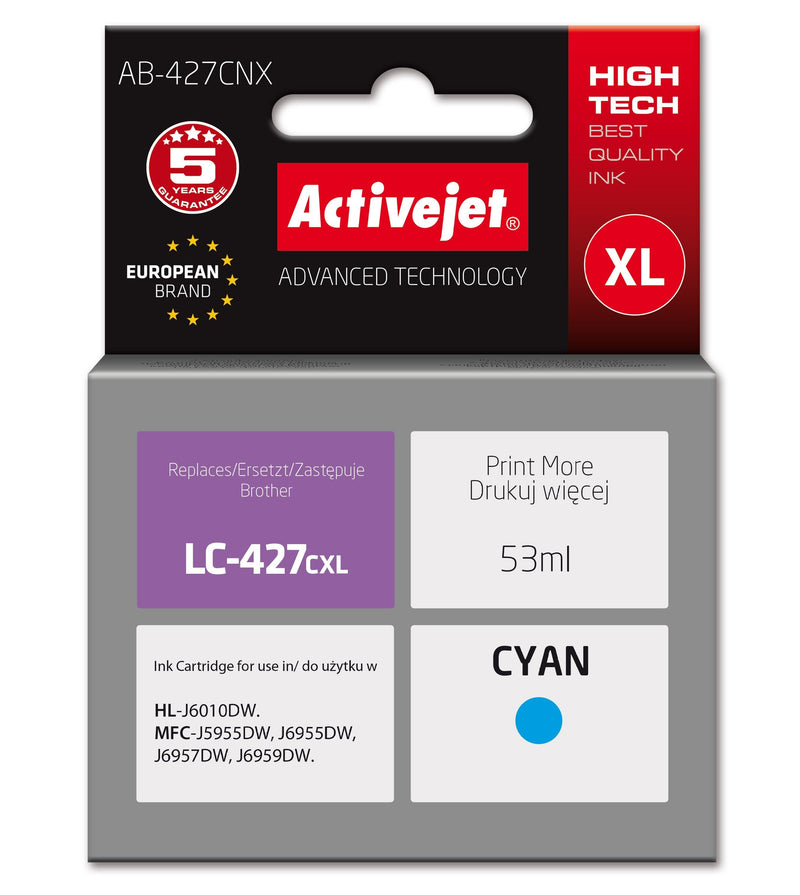 Activejet AB-427CNX Ink Printer Brother, Equivalente a Brother LC-427CXL, Supreme, 53ML, Blue