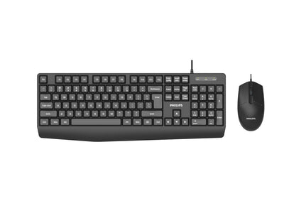 Philips Keyboard And Mouse SPT6237B USB Cable 2.0 Resistant Water 1200 DPI Black Ergonomico — image 1