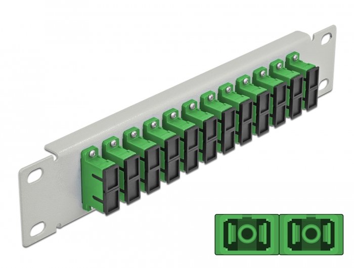 Delock 66792 Panel Connection Fibre Optic 10 12 Ports Sc Duplex Green 1U Grey