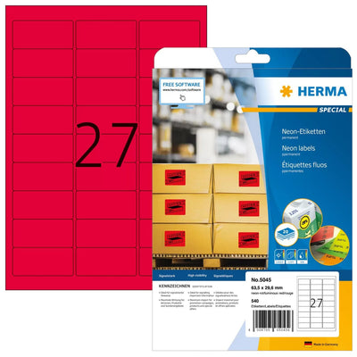 Herma Labels Neón A4 63.5 X 29.6MM Red Fluorescent — image 1