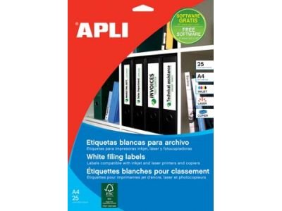 Apli Labels Permanentes Blancas Archivo 190 X 61MM - 25 Hojas