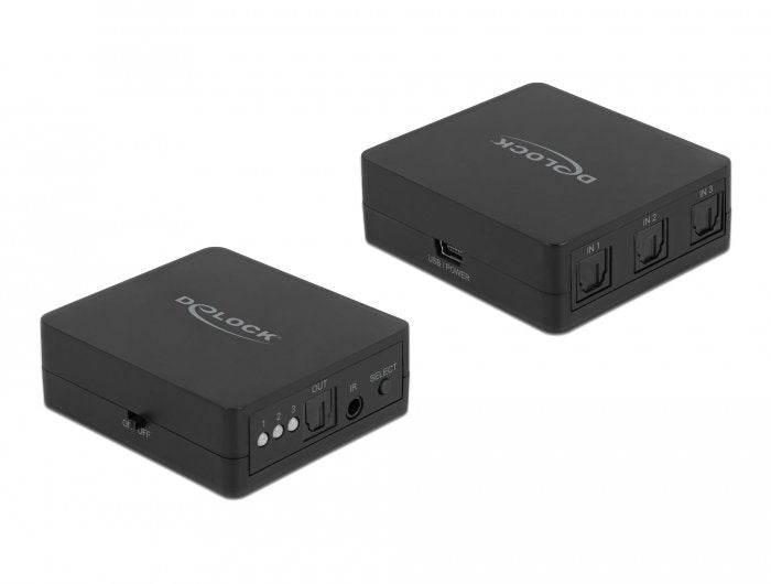 Delock S Pdif Toslink Switch 3 In 1 Out With Ir- Remote Control And USB Power Supply