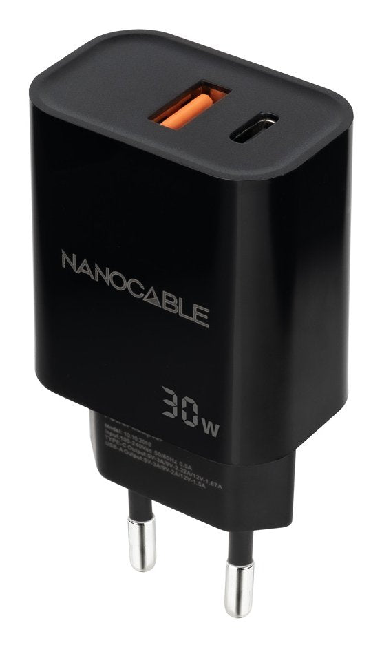 Charger USB-C/Pd + USB-A/Qc 30W Black