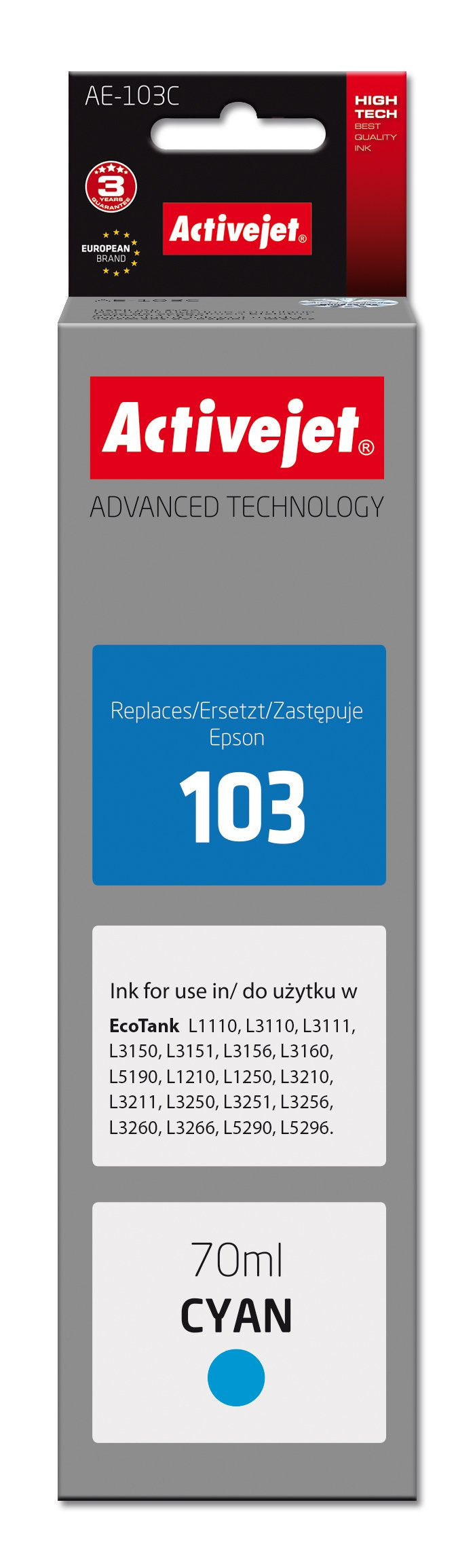 Activejet Ink AE-103C (reemplazo Epson 103 C13T00S24A Supreme 70ML Blue