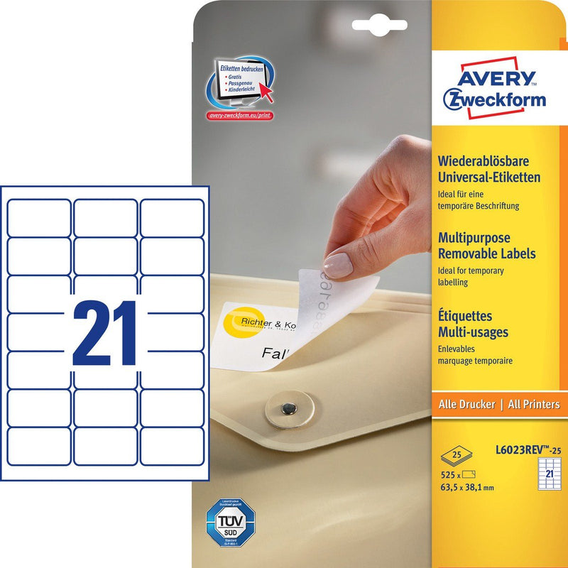 Avery Zweckform Labels L6023REV-25 White 63,5 X 38,1MM - 630 Units