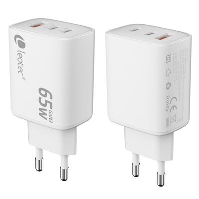 Leotec Charger Wall/Travel Ultra Slim 2x USB-C/Pd + USB-A 65W White Charger 65W GaN Charging Fast Ultra Slim 2 — image 1