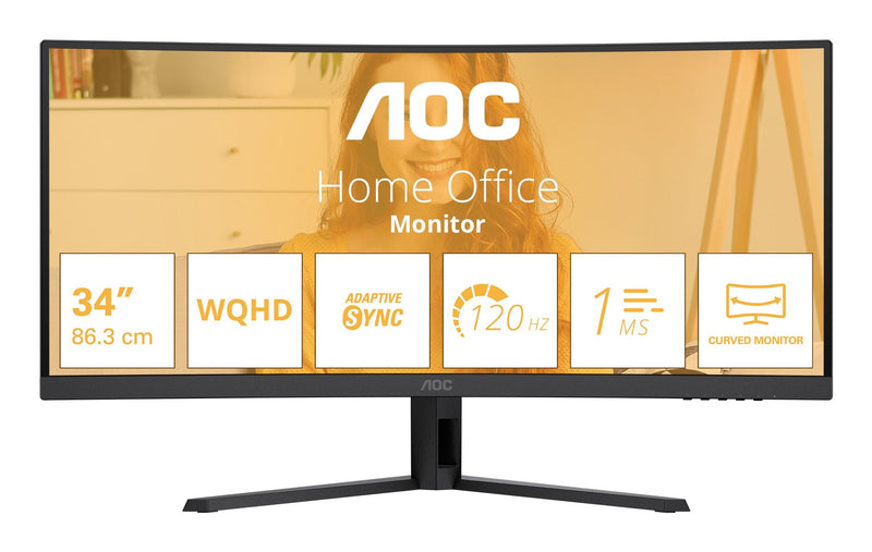 AOC Monitor Basic-line CU34B3E B3 Series LED Curvado 34 3440 X 1440 Wqhd @ 120 HZ VA 300 Cd/M² 3500:1 HDR10 1