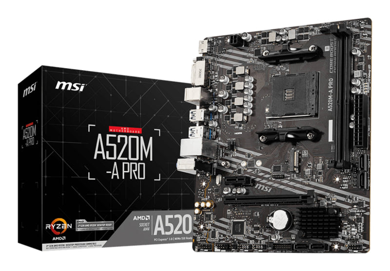 MSI Motherboard AM4 A520M-A Pro M-atx/2XDDR4/4XSATA6/1x USB 3.2/2x USB 2.0 911-7C96-001