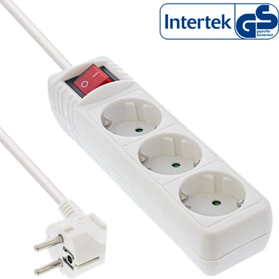 Inline Power Strip 3 Ports 3X Type F With Switch And Security Kids White 3M — image 1