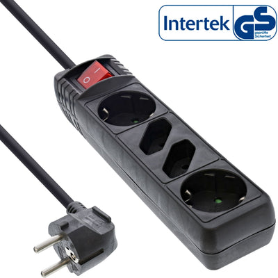 Inline Power Strip 4 Sockets 2X Type F + 2X Euro With Switch Black 3M — image 1