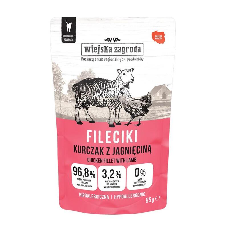Wiejska Zagroda Comida Húmeda Gatos Filetes Pollo With Cordero 85G