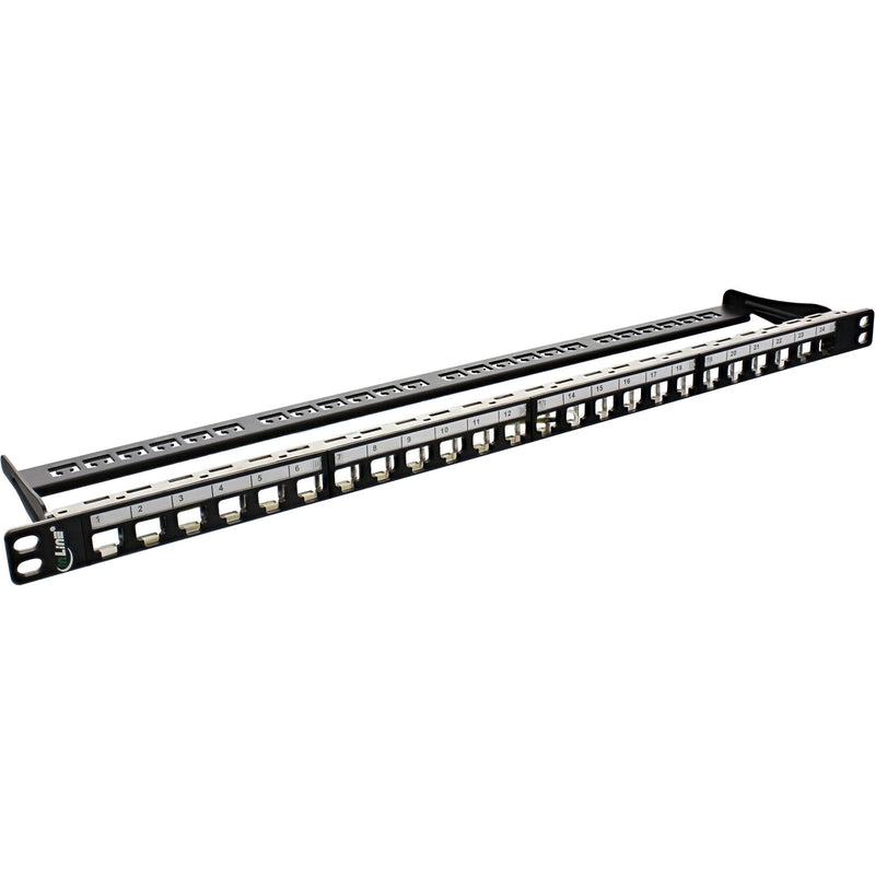 Inline Patch Panel Blank 19 24 Ports 0.5U Black Keystones RJ45
