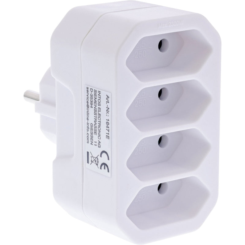 Inline® Power Adapter, Earthing Contact Plug a 4X Euro Socket White