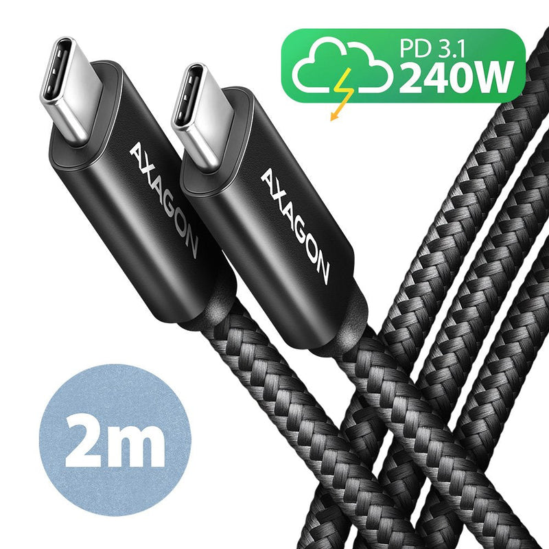 Axagon Cable HCM2-CM20AB Lade USB-C Zu USB-C 2.0, 2M, Pd 240W 5A, Alu - Black