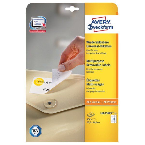 Avery Zweckform Labels L6025REV-25 White 63,5 X 46,6MM