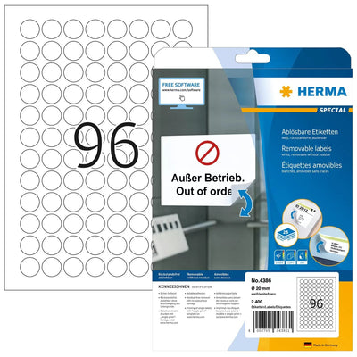 Herma Removable Round Labels 20 25 Sheets Din A4 2400 Pcs. 4386 Labels — image 1
