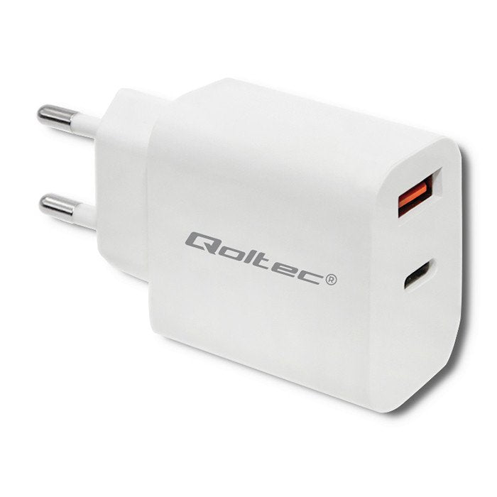Qoltec 51714 Charger 18W 5-12V 1.5-3A USB Type-c Pd USB Qc 3.0 White