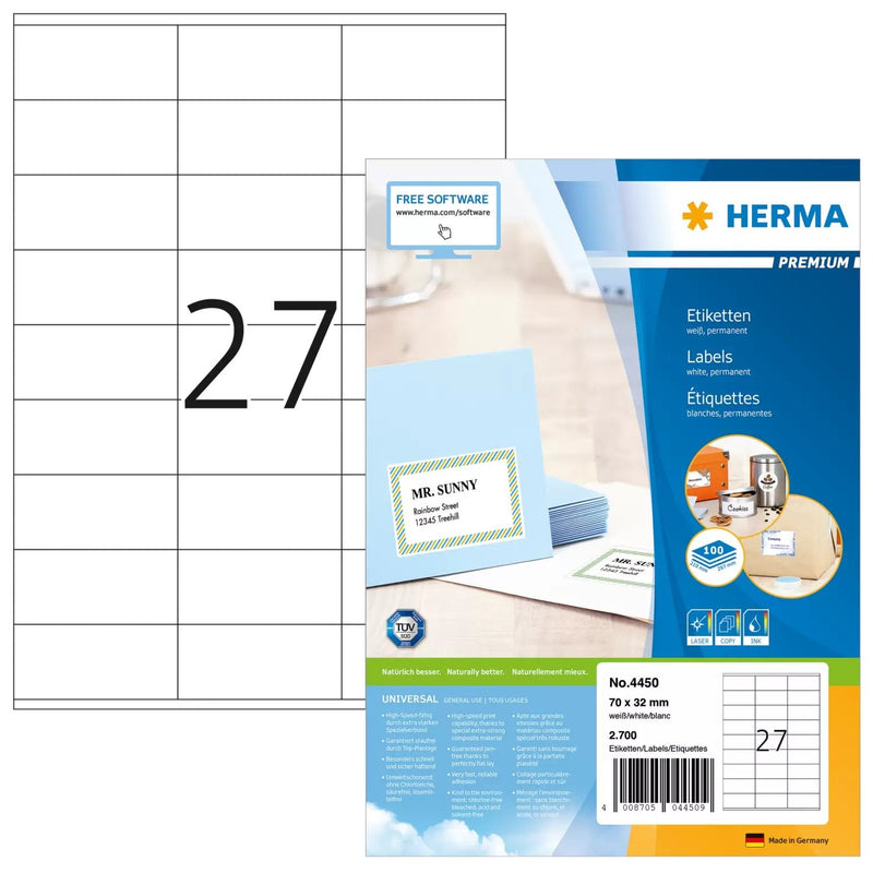 Herma Labels Premium A4 White 70X32 Mm Paper 2700 Units