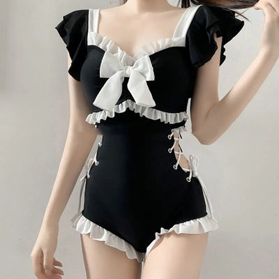 Maid-style One-piece Swimsuit For Women Petite Style With A Bow
