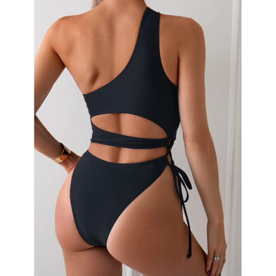 Womens One-Piece Swimsuit Hollowed-Out Sexy One-Shoulder Swimwear