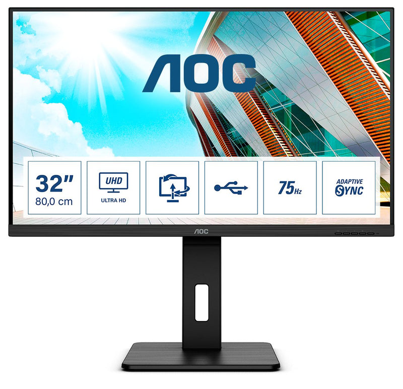AOC Monitor Profesional U32P2 31.5'/ 4K/ Multimedia/ Negro U32P2