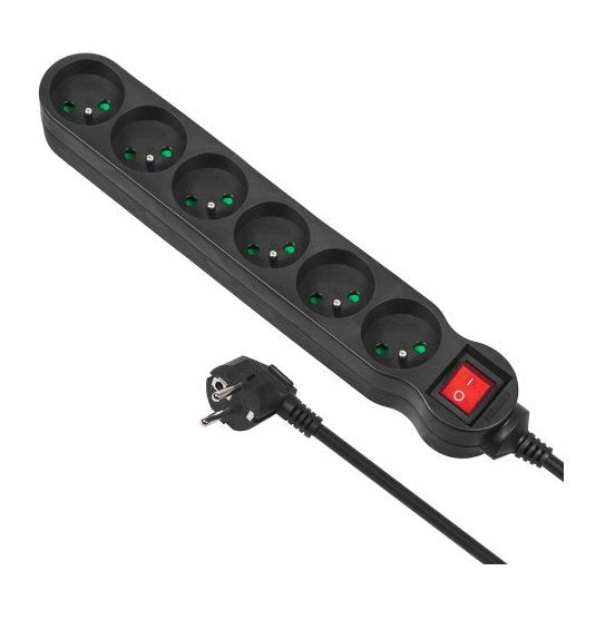 Maclean Power Strip MCE225 Base Múltiple 1,5M 6 Salidas AC Indoor Black