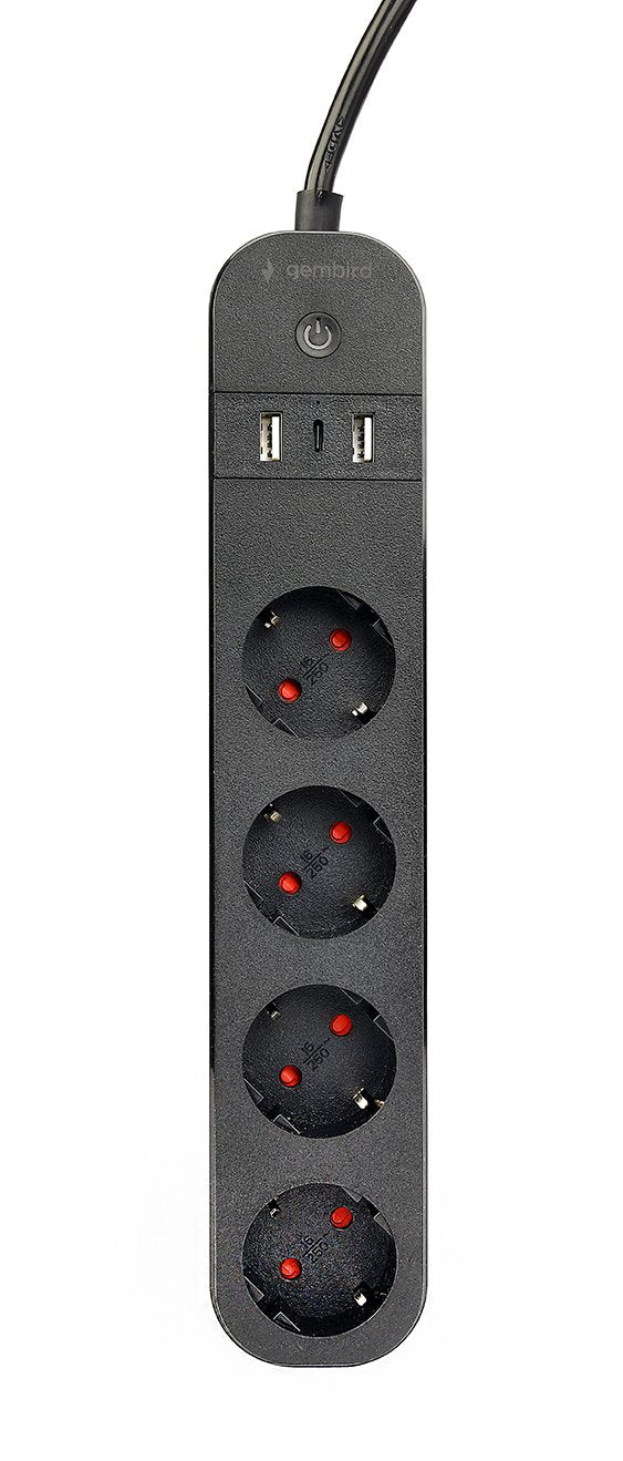 Gembird Power Strip Smart With Charger Usb, 4 Plugs Franceses, Black