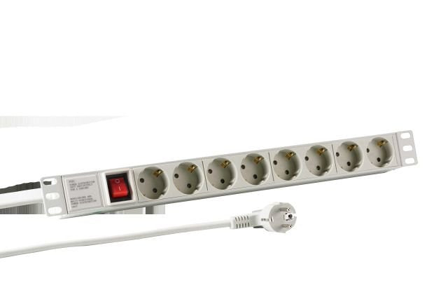 Power Strip Plugs Efb 19 1U 8XCEE 7/3 With Switch Aluminium Grey