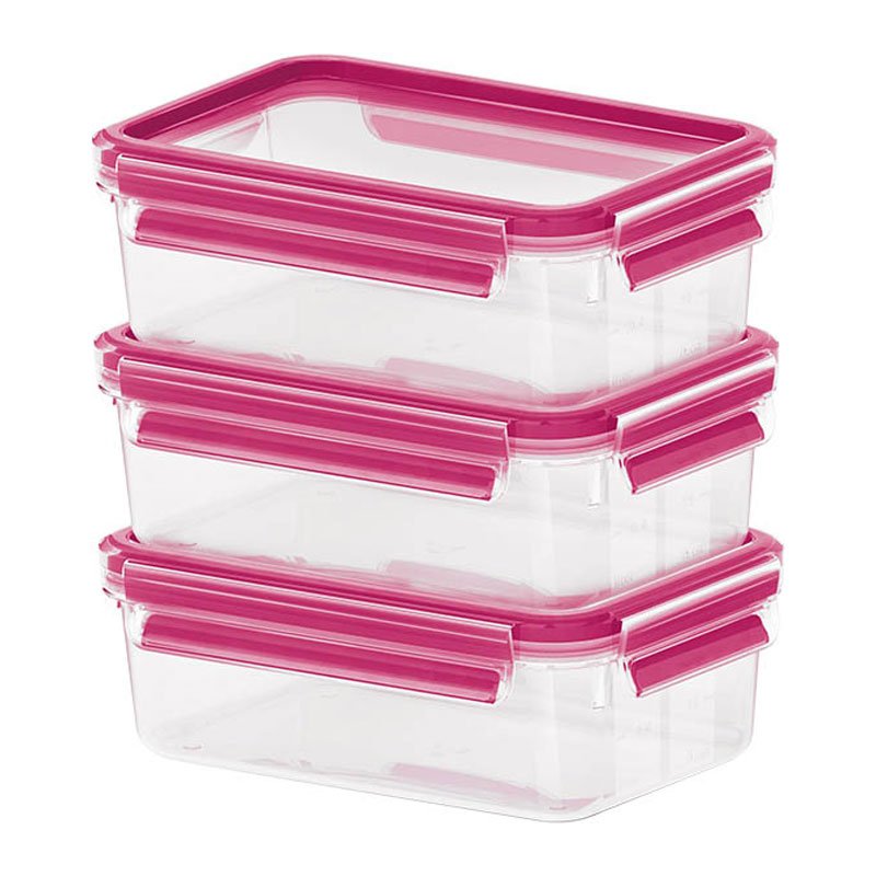 Emsa Clip & Close Box Rectangular 0,55 L Pink Transparent 3 Pieces