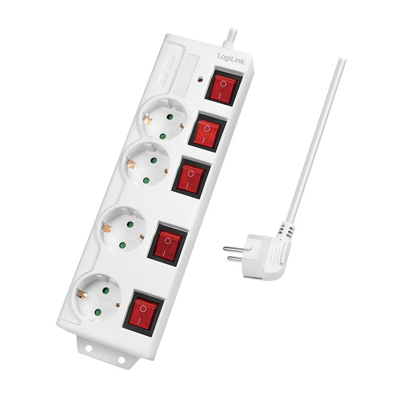 Logilink Power Strip Plugs 4 Sockets 4XCEE 7/3, W. 5 Switch White Cable Textil Logilink