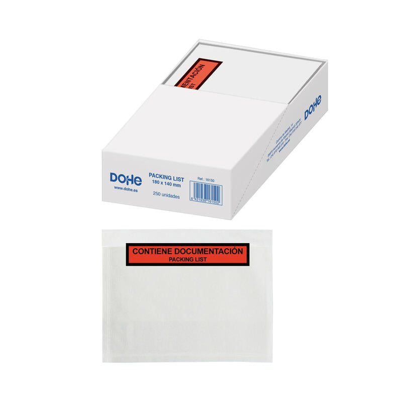 Dohe Box Of 250 Sobres Autoadhesivos - Portadocumentos - Dimensions 180 X140MM