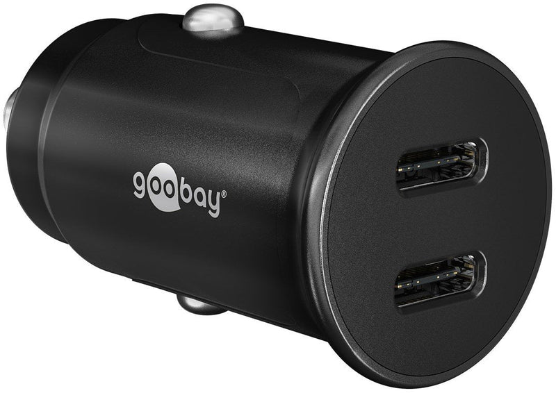 Goobay Fast Charger Car Dual USB-C 30 Watts Pd Black 2x Usb-c, Suministro Energía, 12/24 Voltios 59705