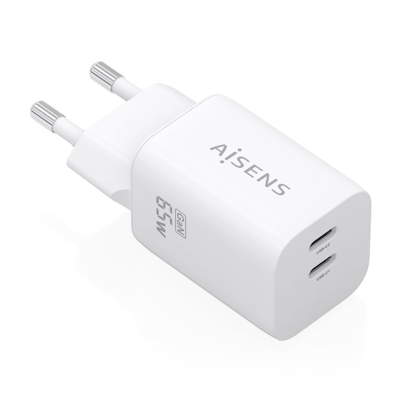 Aisens Charger GaN 65W, 2x USB-C PD 3.0 QC4.0, White