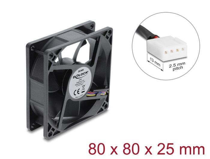Delock Fan Axial 48V Dc, 80 X 80 X 25MM With 4 Pin PWM Connection Fan Black