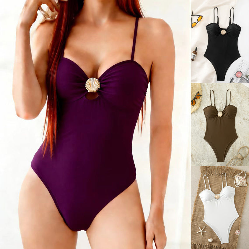 Metallic-accented Slim-fit One-piece Swimsuit