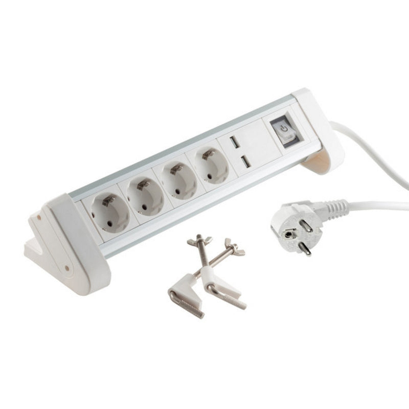 Helos Power Strip Desk 4 Sockets + 2 USB White 1,5M, With Switch