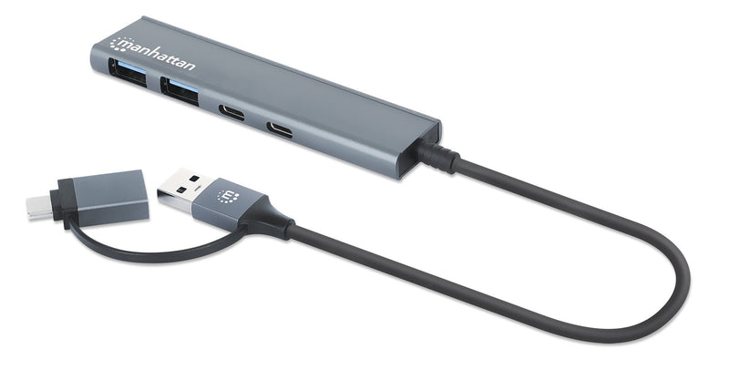 Manhattan 181075 Hub Interfaz USB 3.2 Gen 1 (3.1 Gen 1) Type-a + Type-c 5000 Mbit/S Grey