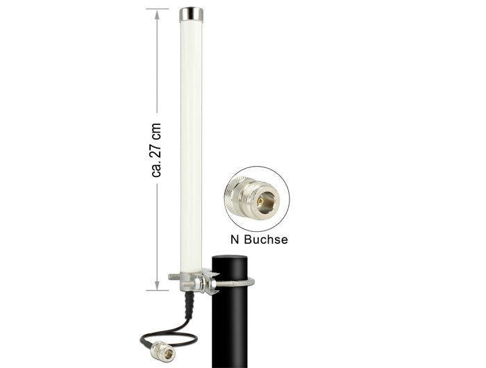 Delock LTE Gsm Umts Antenna N Connector Female 2 - 6.5 dBi Omnidirektional Starr Assembly Mástil Weis Outdoor
