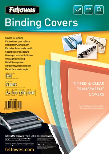 Fellowes Pack 100 Portadas Pvc Transparent 5375901 Size A4 180 Micras Adecuada Encuadernadoras Wire / Canutill